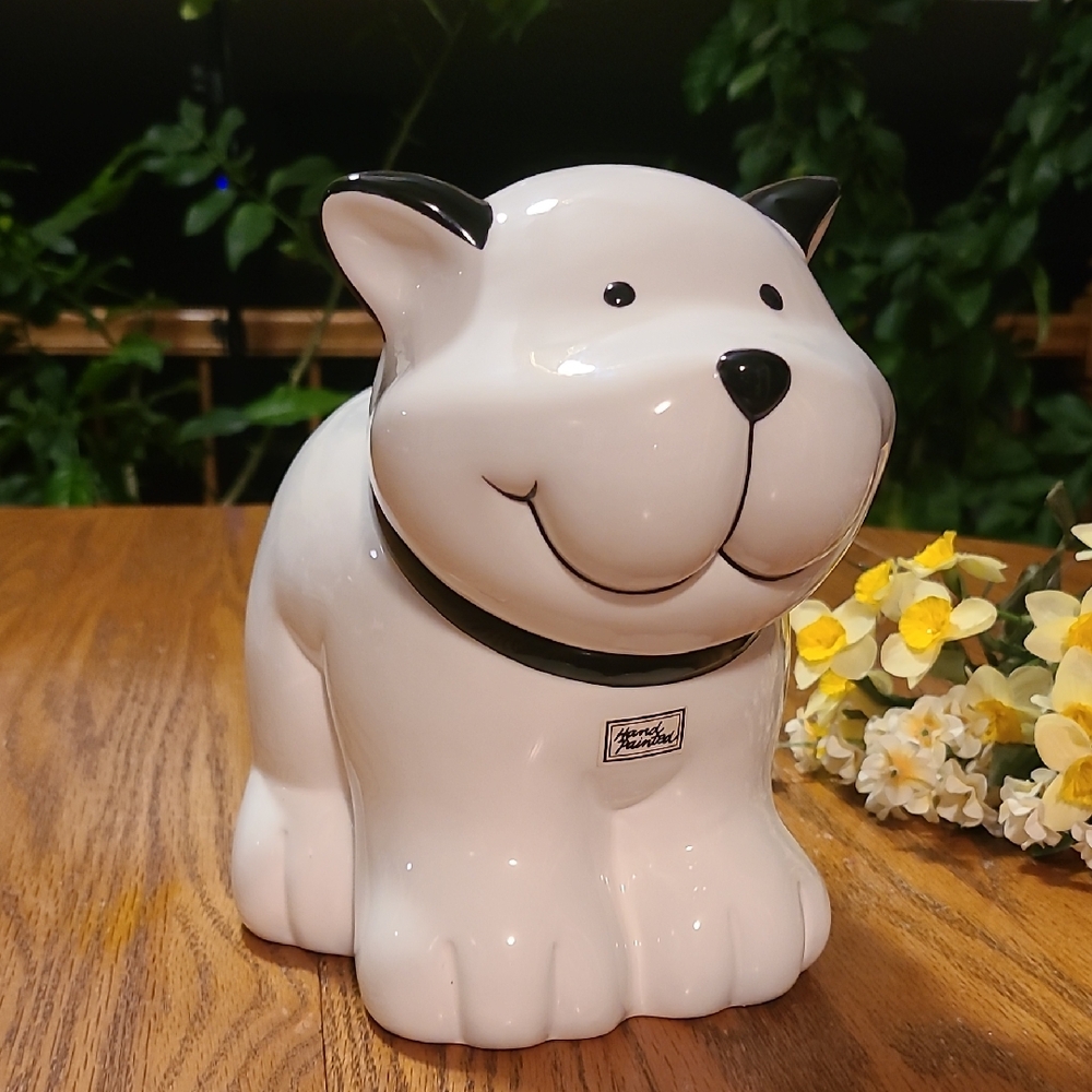 Department 56 Pets White Ceramic Dog Cookie Jar 2 Pieces